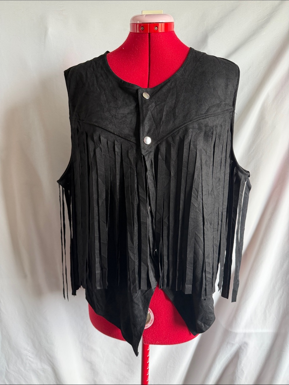 Black Faux Suede Fringe Vest